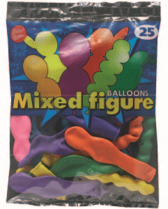 Bini segavärvi figuurõhupallid, 25 tk