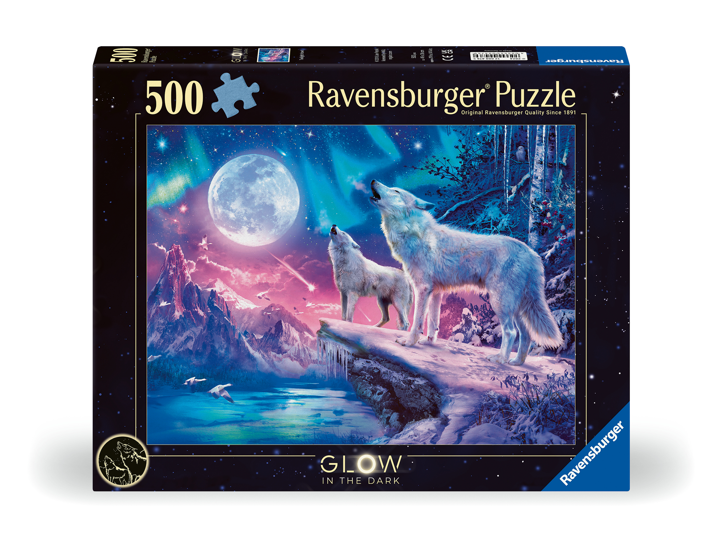 Ravensburger pimedas helendav pusle 500 tk: hundid virmalistes 1 Ravensburger pimedas helendav pusle 500 tk: hundid virmalistes