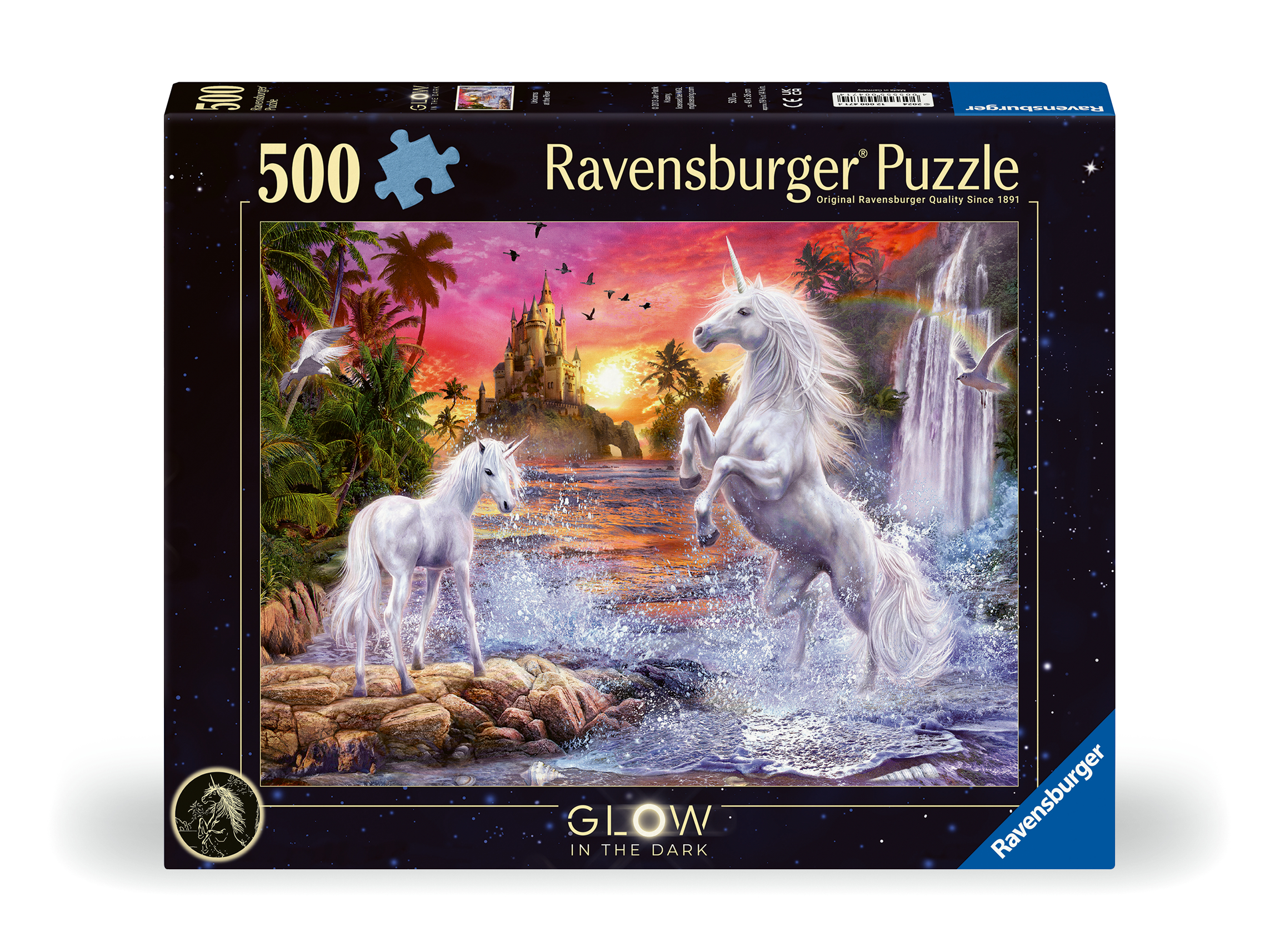 Ravensburger pimedas helendav pusle 500 tk: ükssarvikud jõe ääres 1 Ravensburger pimedas helendav pusle 500 tk: ükssarvikud jõe ääres